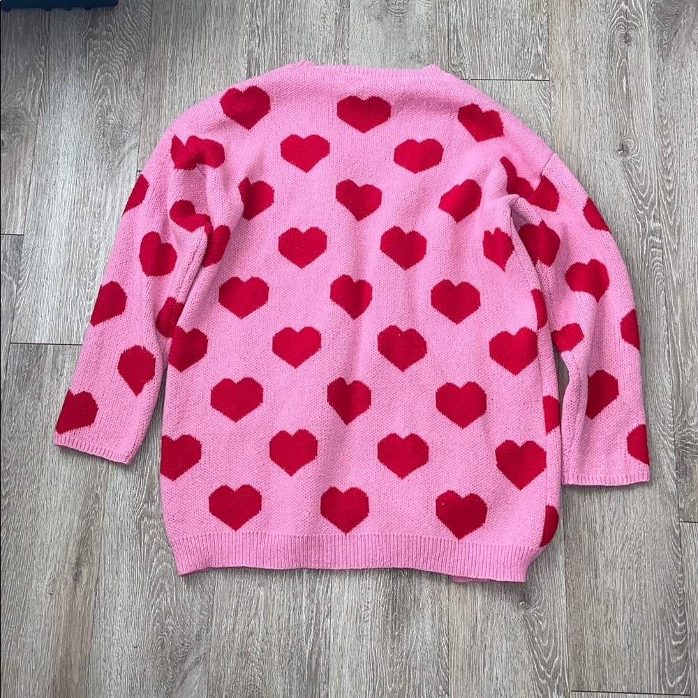 BiBi Pink and red heart Knit Sweater thick cardigan size xl Valentine’s Day love - Picture 5 of 7